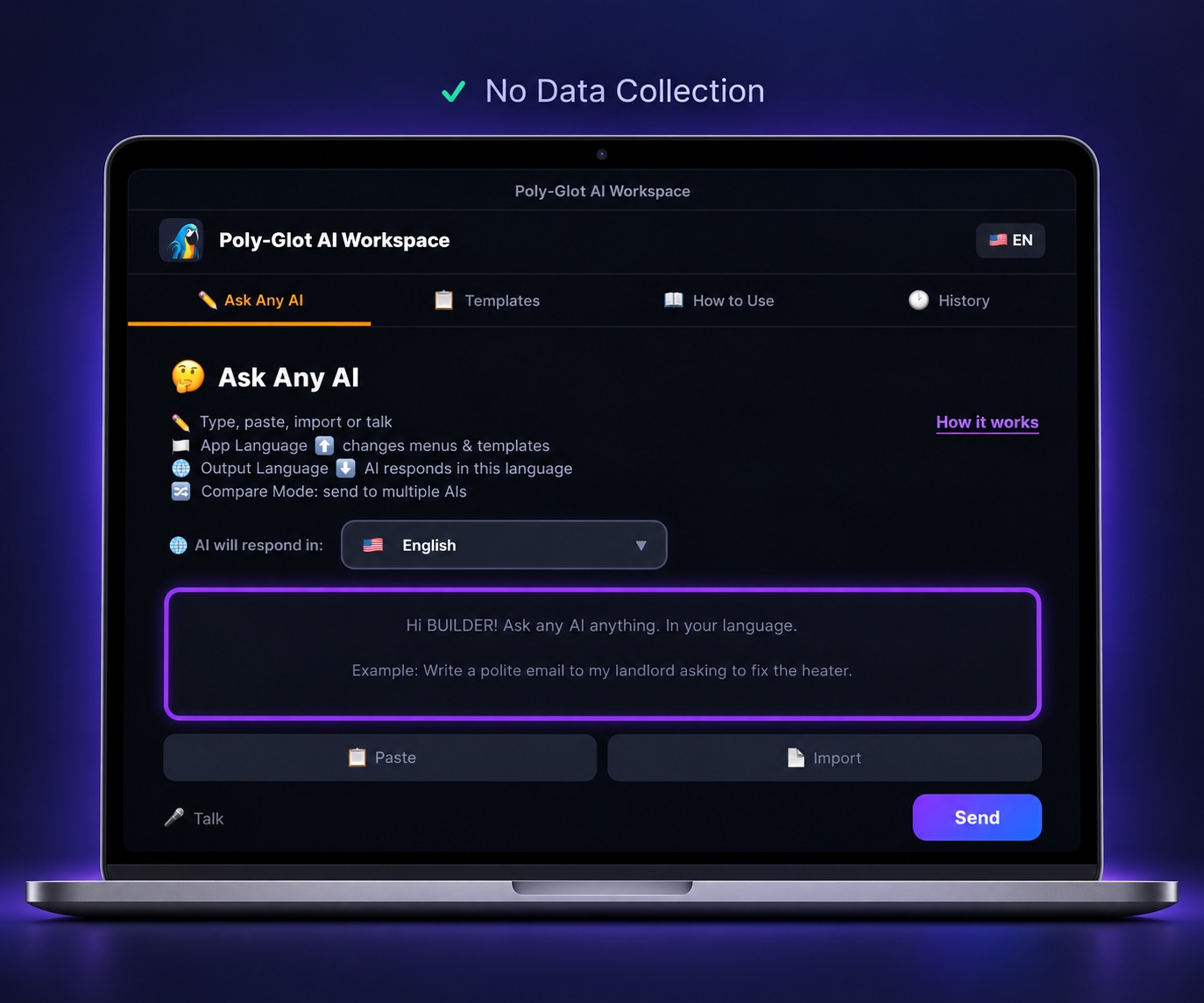Poly-Glot AI Workspace on MacBook